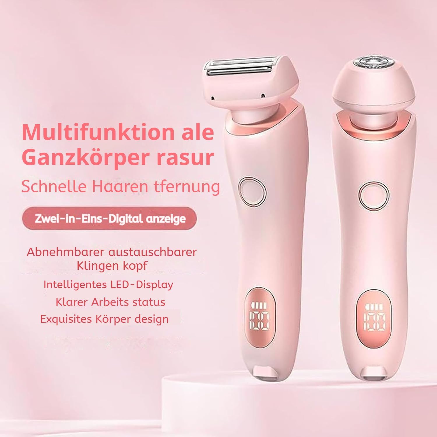 Boulina Glisse Pro Rasierer Damen, wasserdichter Nass- und Trockenrasierer mit LED-Anzeige, Bikini-Trimmer (Rosa)
