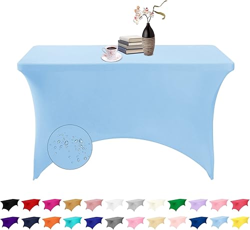 Miniatura 253 de Paquete de 2 manteles rectangulares impermeables de elastano, 6 pies, color negro, elástico, resistente a las manchas, para todas las estaciones