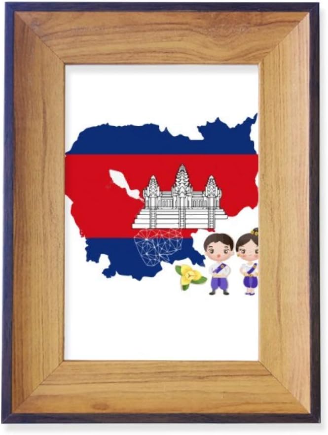 Cambodia Map Villain National Flower Photo Frame Exhibition Display Art Desktop Painting
