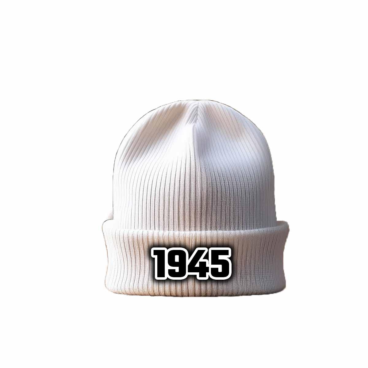 Bonnet 1945 Year Cuffed Beanie blanc en maille premium douce - 4
