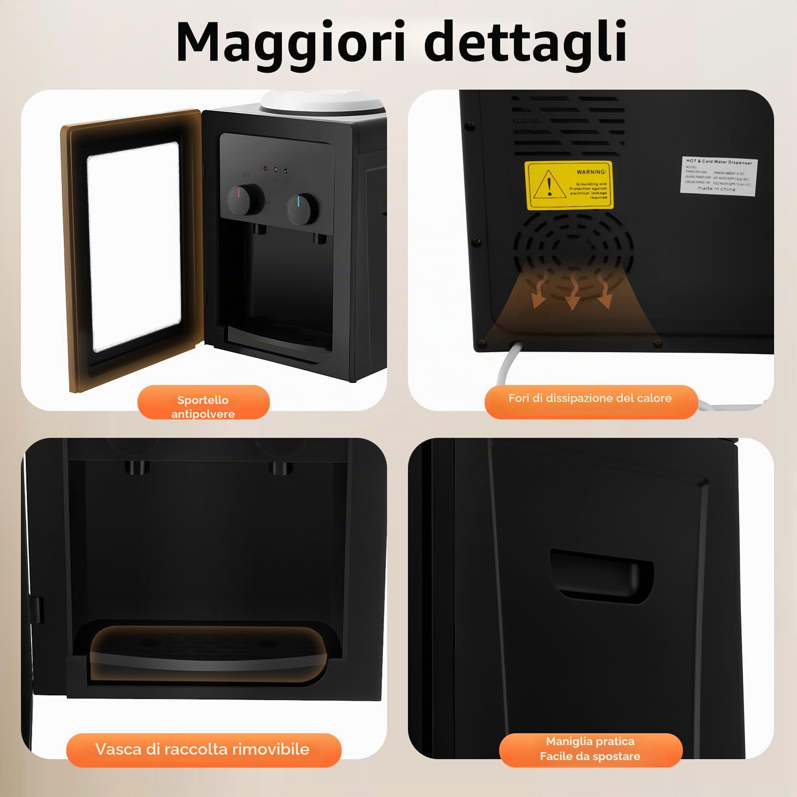 Distributore di acqua calda elettrico da 550 W | Distributore verticale di acqua calda e fredda per ufficio e casa | Fontana con controllo del termostato