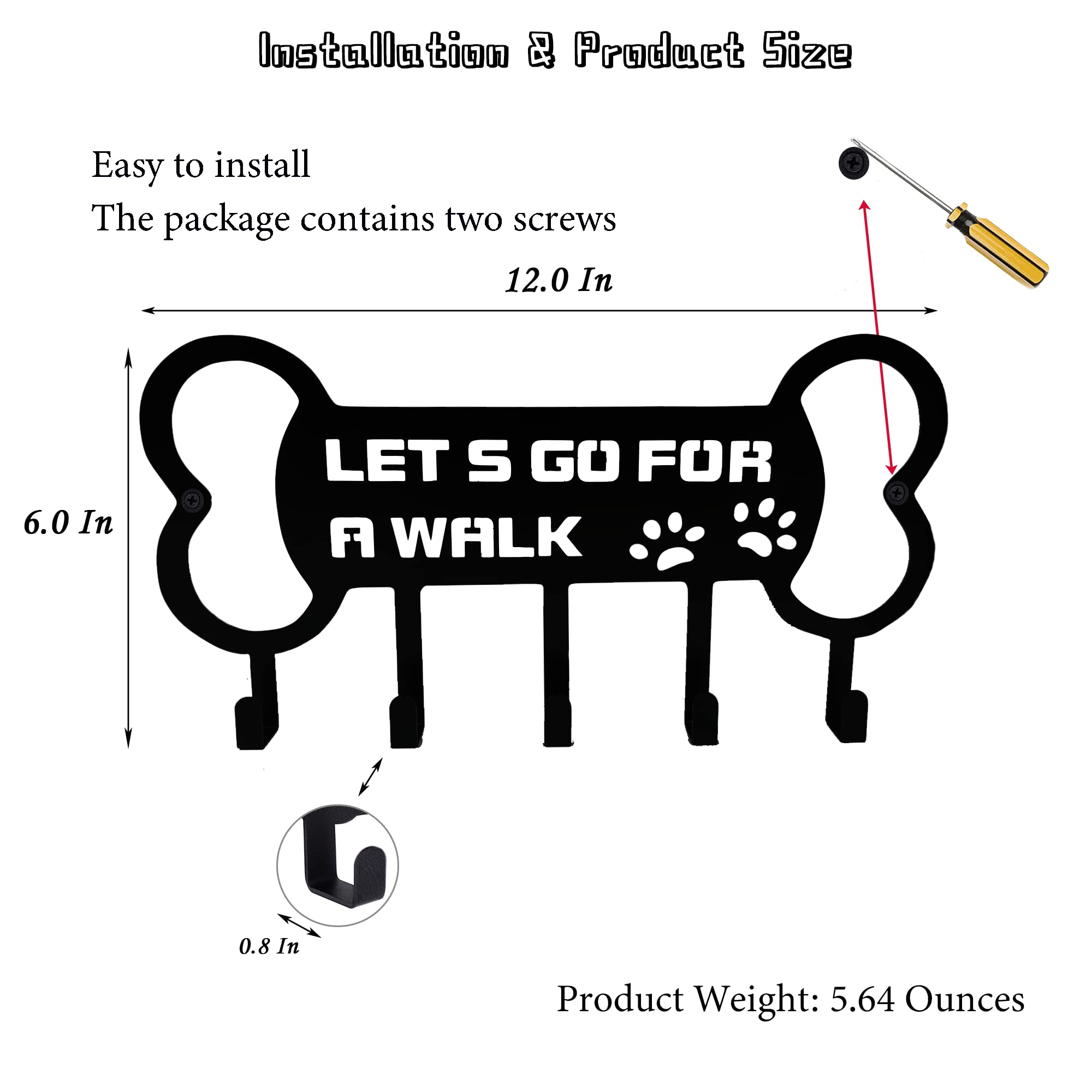 BiaGift Wall Mounted Dog Leash Holder and Key Organizer - 'Lets Go for A Walk' with Farmhouse Style