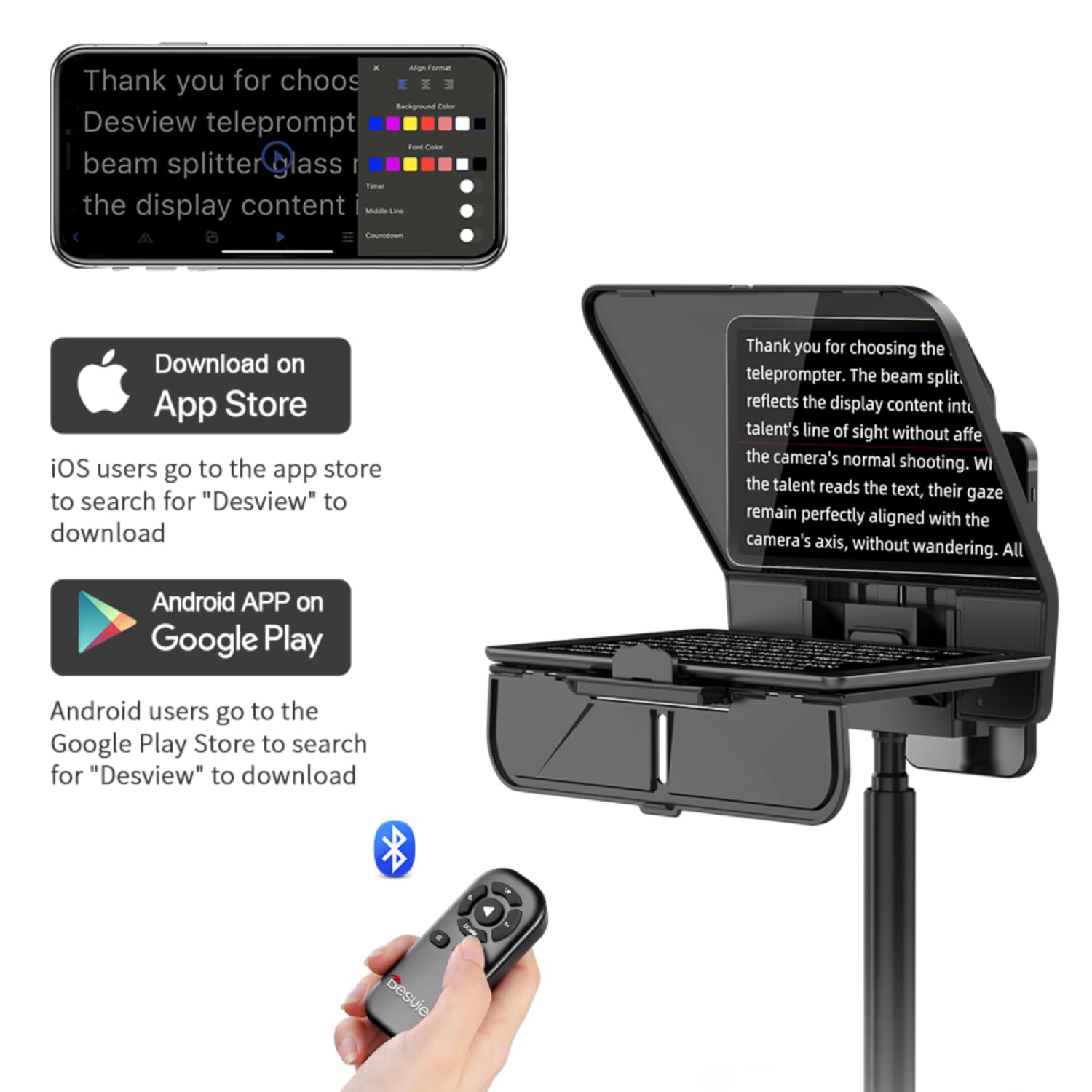 Desview T5 Teleprompter für Smartphone, Tablet & Kamera – Tragbarer Teleprompter für Video-Interviews, Live-Streaming, Vlogging & Outdoor-Aufnahmen – inkl. 49–82mm Kamera-Adapterringe