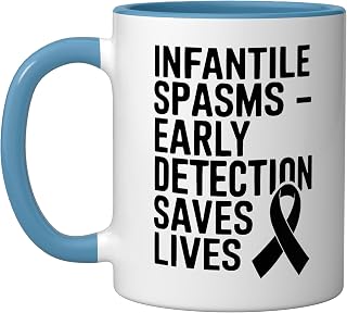 Infantile Spasms Awareness Ribbon Epilepsy Purple Ribbon Ceramic Mug, Blue/White