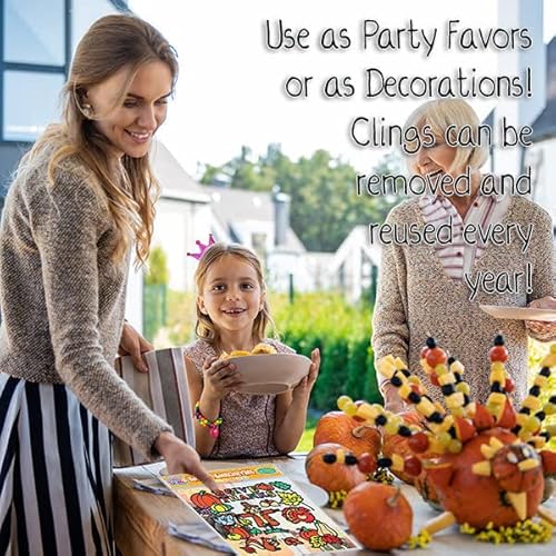 Thanksgiving Gel Window Clings For Kids - Window Stickers For Toddlers, Gel Clings Window Decals Kids Jelly Reusable Sticker - Home Car Plane Airplane Activities - Pumpkin, Turkey (Jesplay Usa) #TOP5