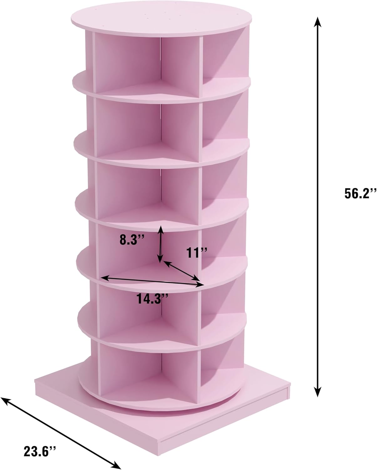Rotating Shoe Rack, 6-Tiers Storage Shoe Rack Tower, Free Standing 360°Shoe Storage Organizer for Entryway Living Room Hallway (Pink, 6-Tiers)