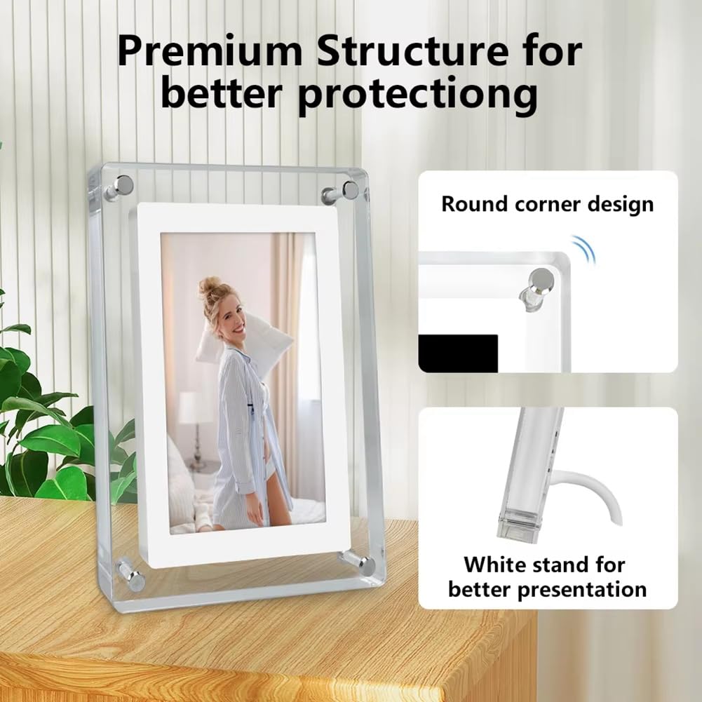 Osmond Cornice Digitale per Foto da 5 Pollici con Display Verticale, Schermo IPS, Batteria di Memoria da 4G e 1200 mAh, Cornice Digitale Portatile Retrato