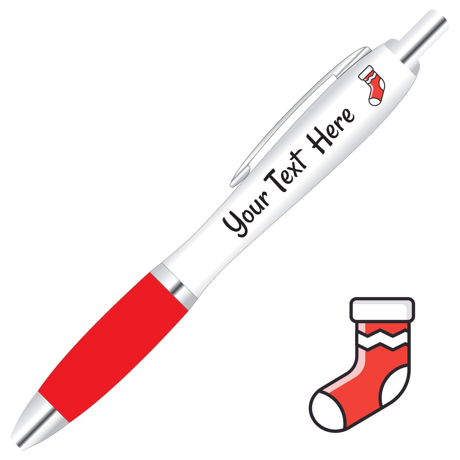Full Colour Printed Personalised Christmas Pens *Qty - 90* - RED Pen Grips *Stocking Design* โ image 1