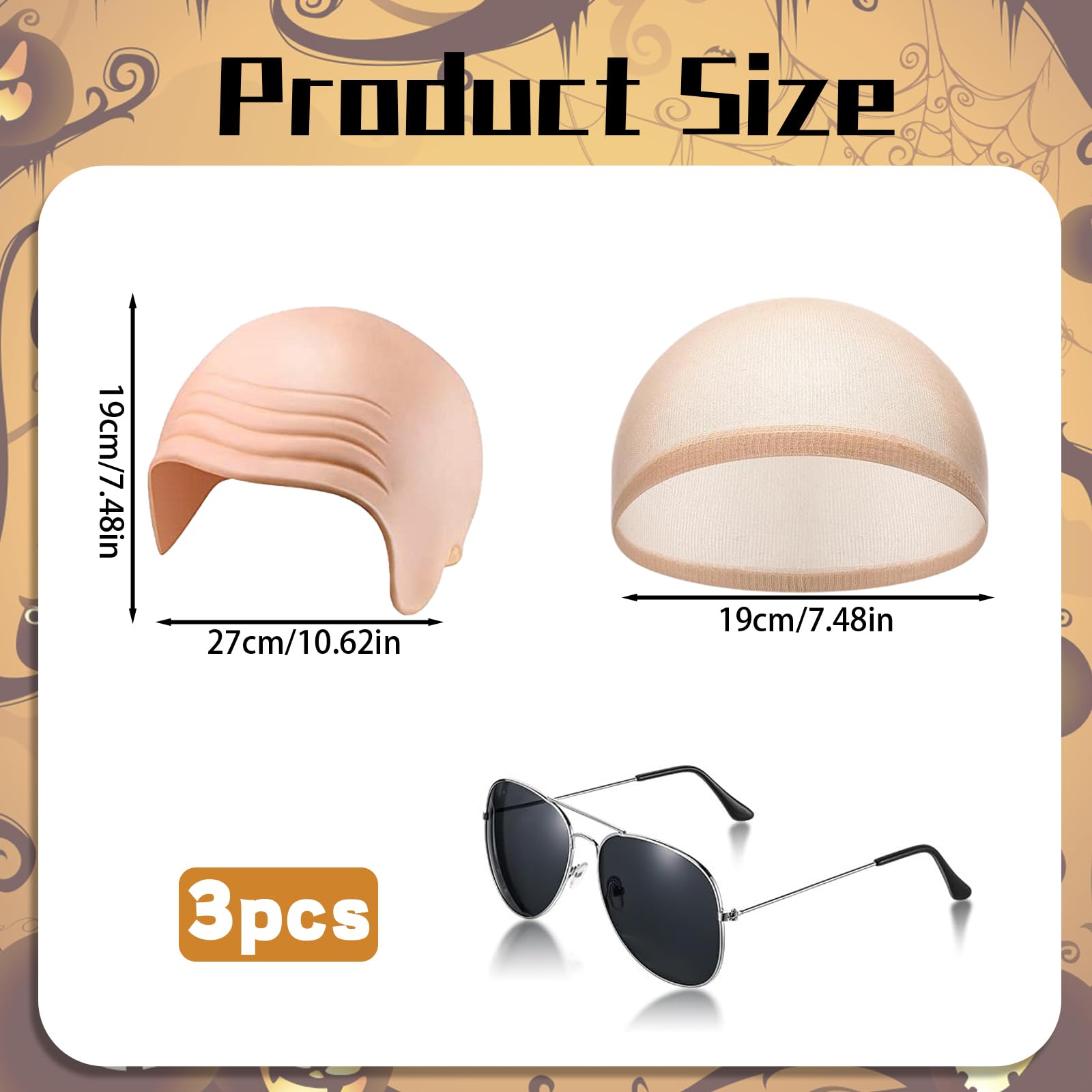 KAZGVN Pitbull Costume, Halloween Costumes, 3 PCS Adult Bald Caps Set including Hair Nets and Sunglasses - Image 2