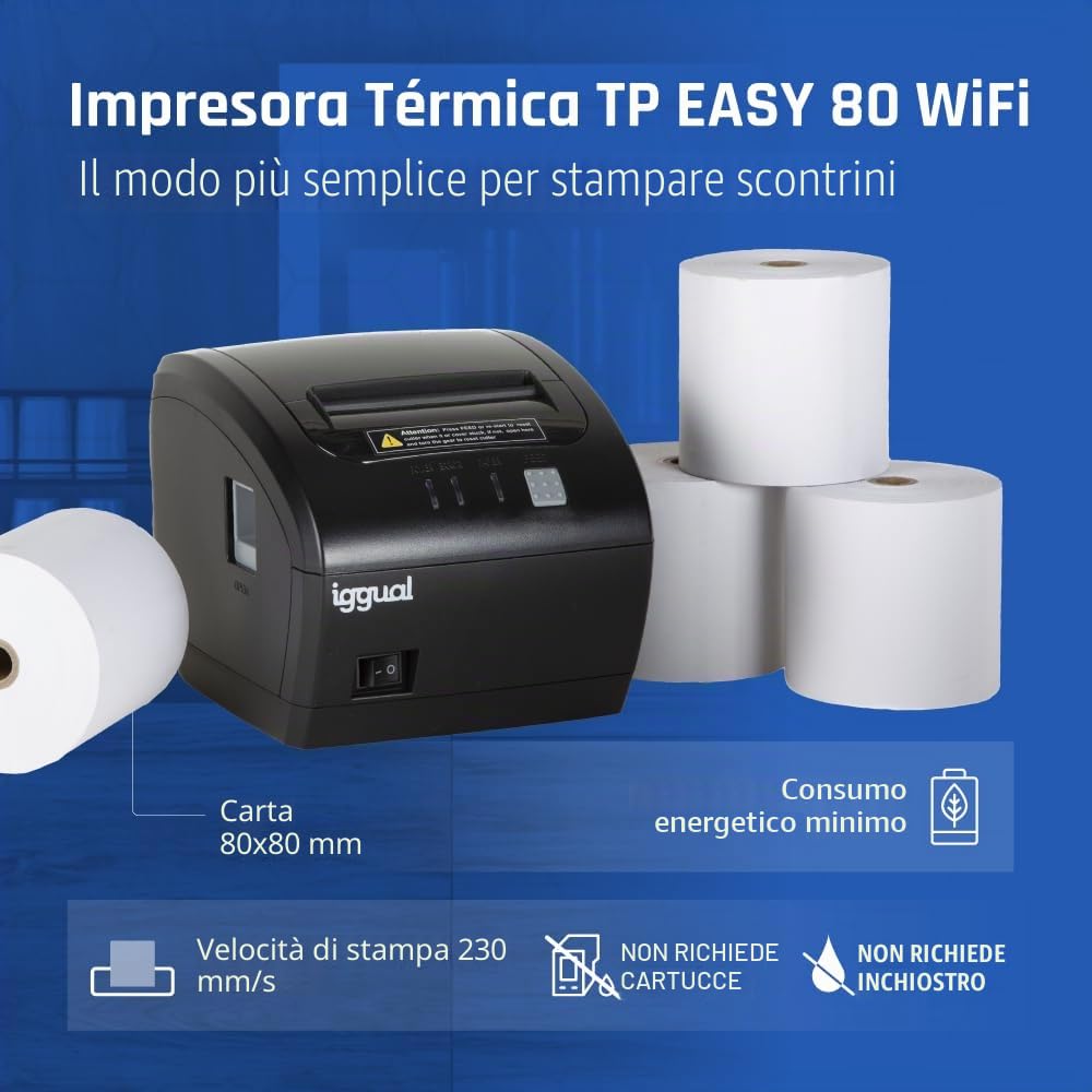 iggual TP EASY 80 WiFi Stampante termica per biglietti da 80 mm Larghezza 230 mm/s Monocromatico