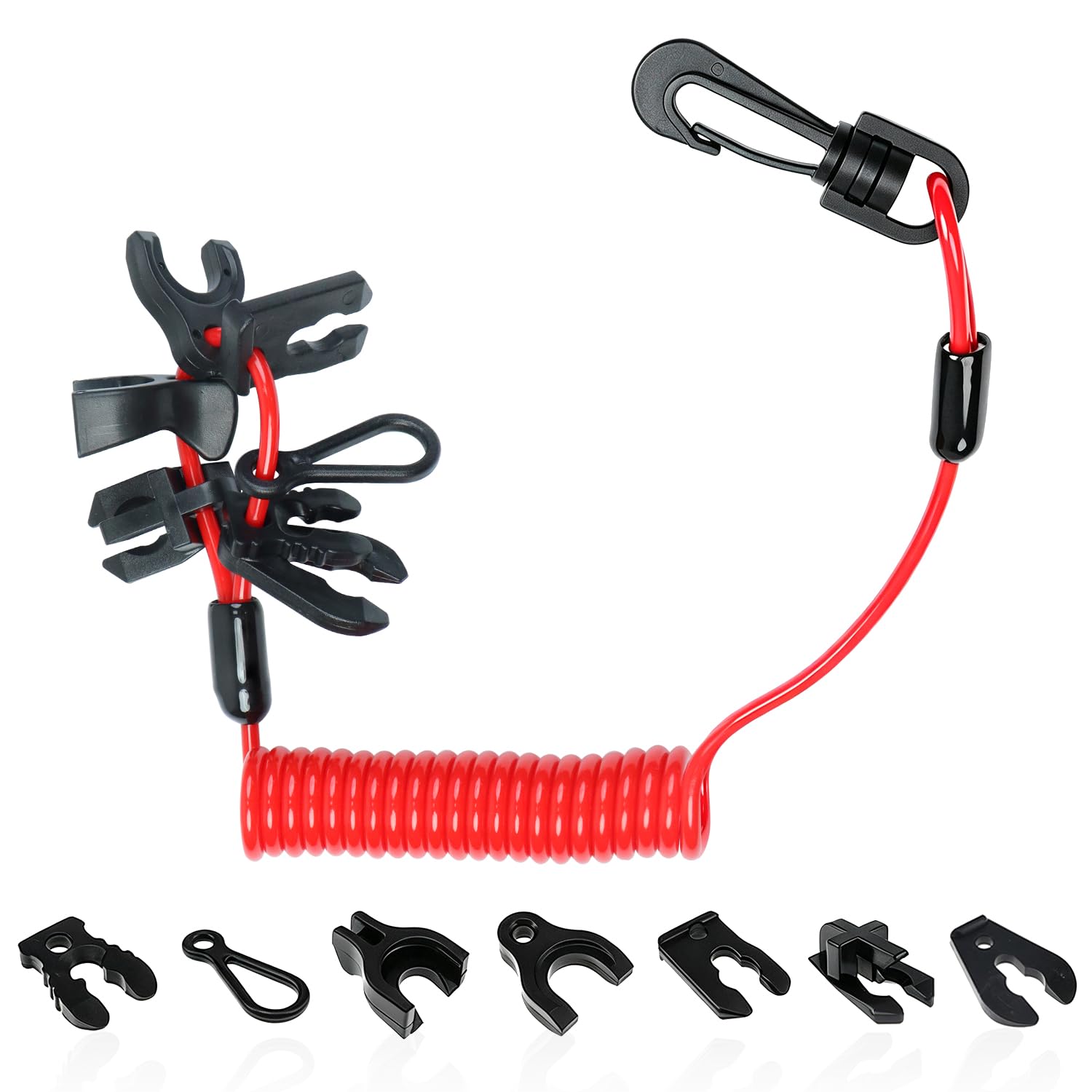 Universal Boat Safety Lanyard Kill Switch with 7 Keys, Compatible with Mercury Yamaha Honda Tohatsu Johnson Evinrude Suzuki Jet Ski Outboard Marine Engine Cutoff Switch Cord Tether
