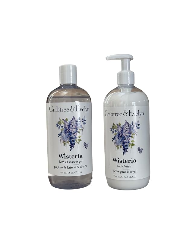 Crabtree & Evelyn Conjunto de Banho Wisteria com Gel de Banho e Loção Corporal, Pacote com 2