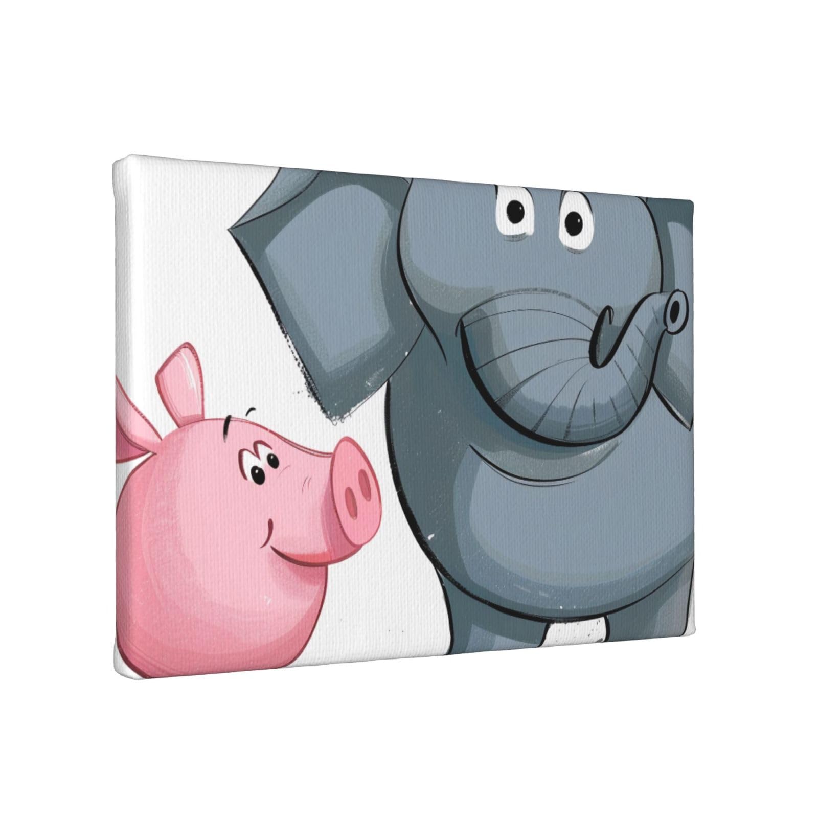 YKLJG Elephant and Piggie Printed Wall Art Canvas Painting 30x20 CM Wooden Framed Picture Painting Artwork Prints for Bedroom Kitchen Home Office Decor