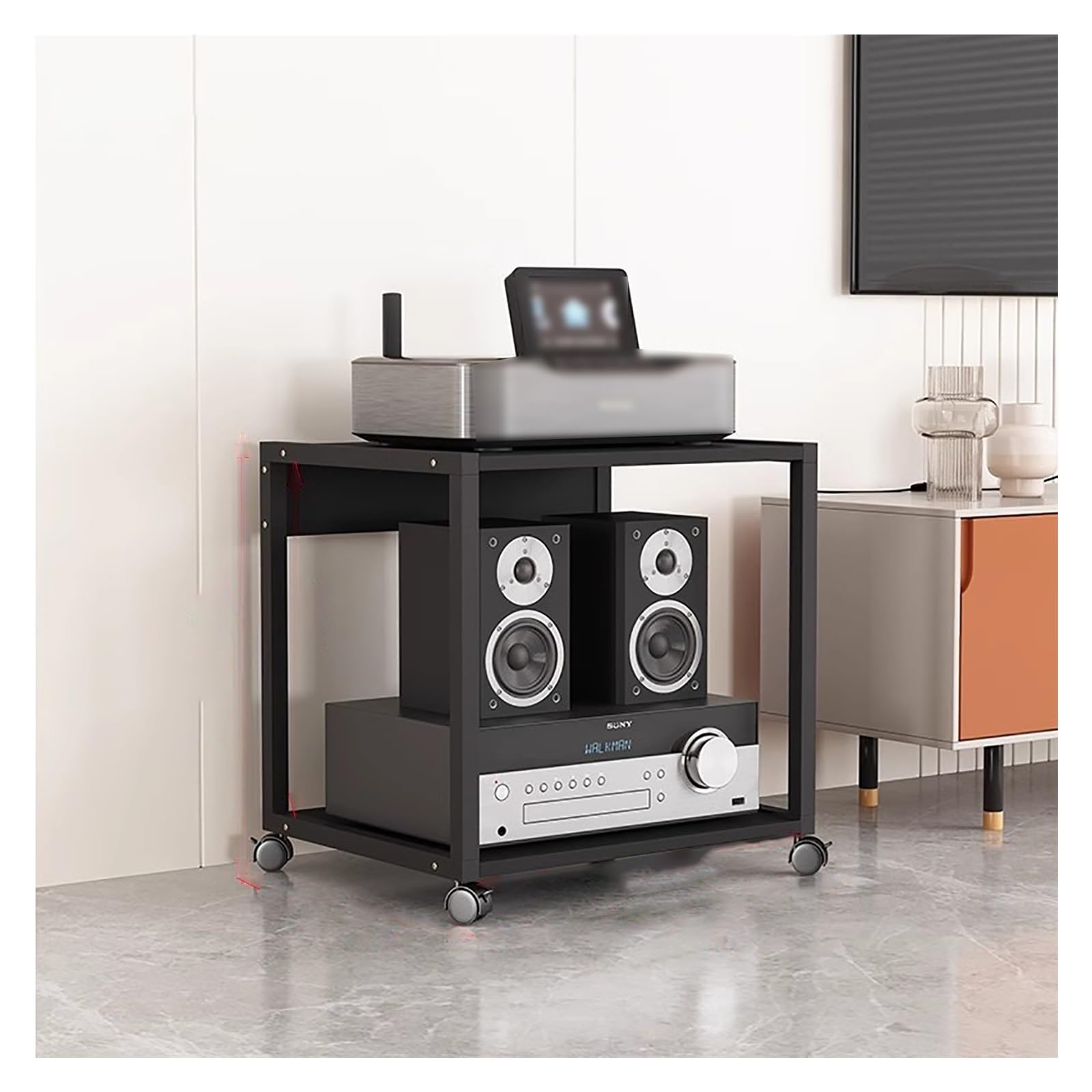 Scaffale compatto per componenti elettronici e apparecchiature audio, organizer salvaspazio per casa e ufficio