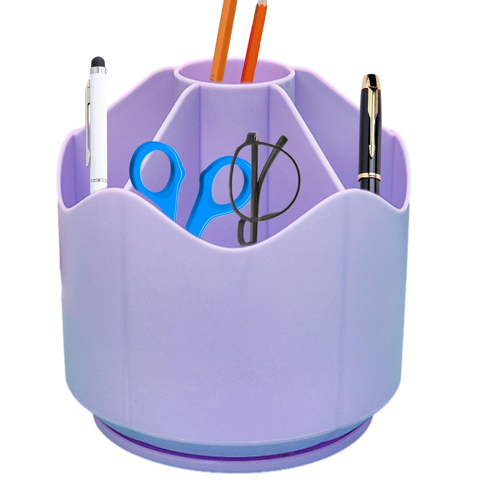 Raxove Purple Rotating Holder - Rotating Desktop Pot - Desktop Stationery Supplies Storage, Rotating Desktop Pencil Organizer For Offices, Home, School, Brushes
