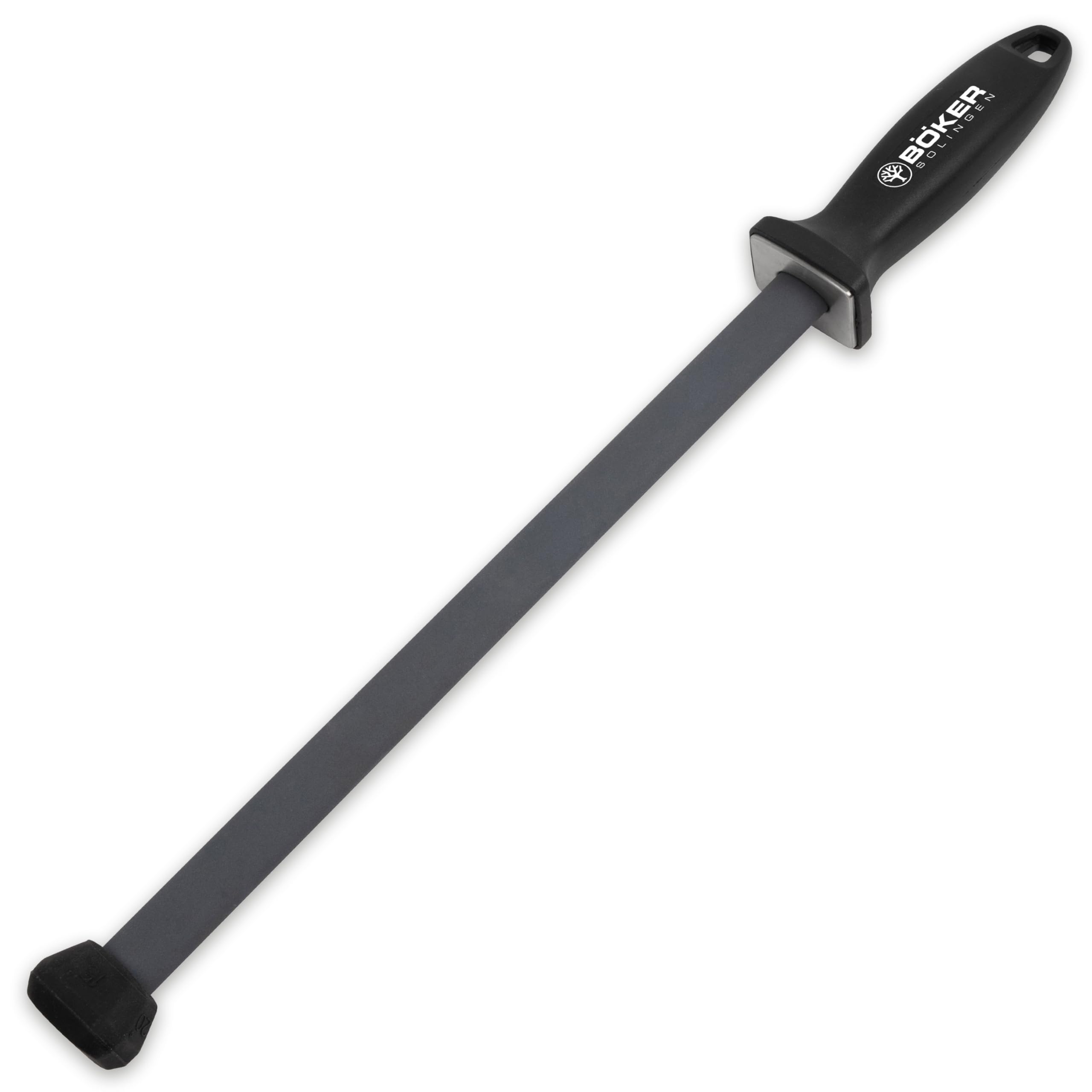 BÖKER SOLINGEN® Keramik Schleifstab für Messer - Abziehstahl mit Klinge 28 cm lang - Profi Wetzstahl oval mit Winkel-Hilfe 20° - Küchen Wetzstab Messer-Schärfer mit mittlerer Körnung 1000