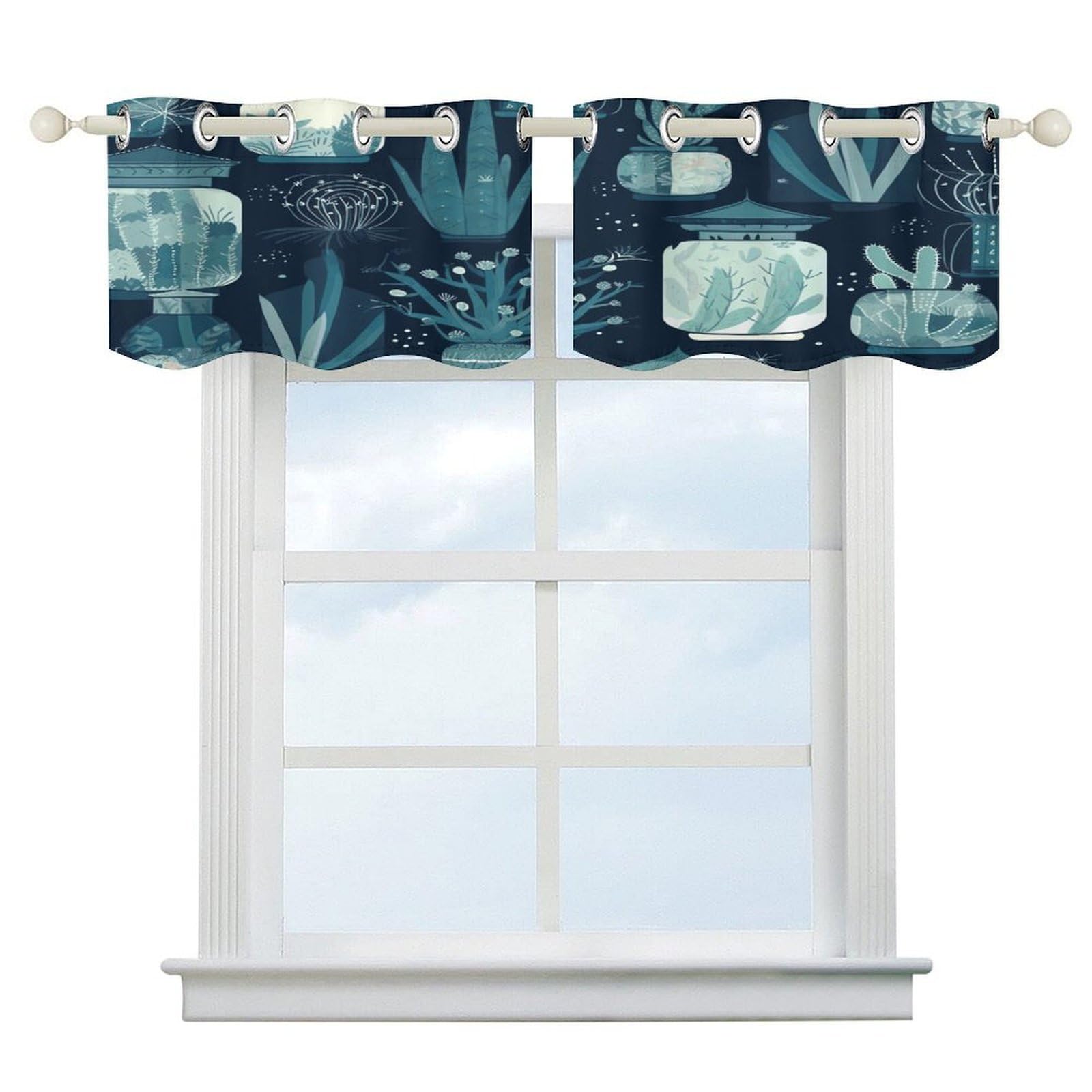 Cortinas opacas de cactus con bolsillo para cortinero, cenefa moderna para dormitorio