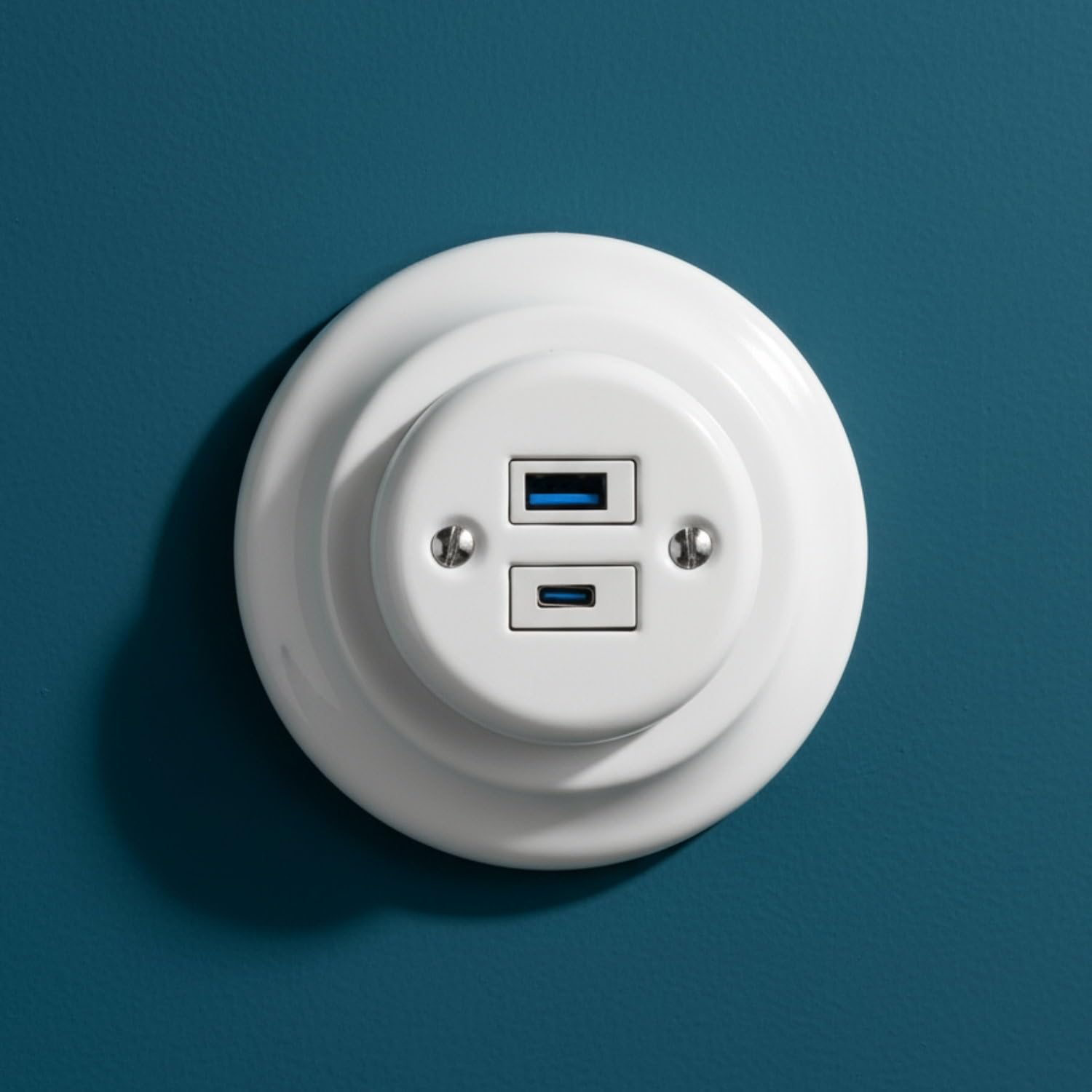 Unterputz Porzellan Retro, USB-A USB-C, Steckdose 2-fach, All-in-One, Serie PR1 Weiß