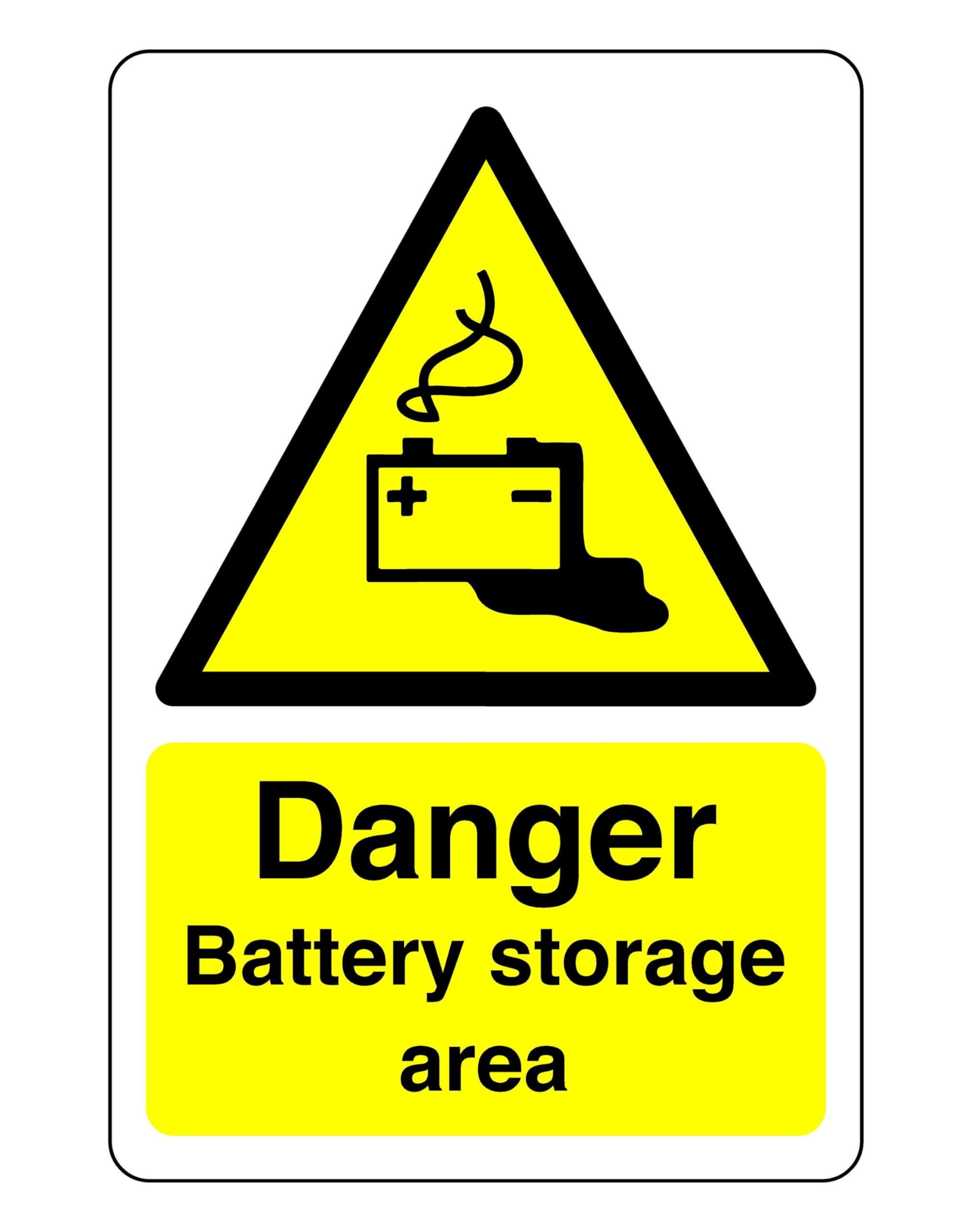 Safety First Display Ltd Yellow/Black Danger Battery Storage Area- 3Mm Aluminum Dibond For Indoor/Outdoor Usage (600Mm X 400Mm) 20M Viewing Distance.