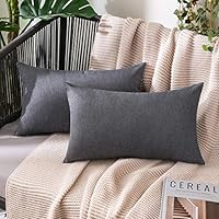 MIULEE 2er Set Wasserdicht Kissenbezug Outdoor Sofakissen Dekokissen Modern Kissenbezüge Dekorativ Kissenhülle Deko aus Polyster Leinen-Optik für Garten Sofa Wohnzimmer Bett 40x60 cm Dunkelgrau