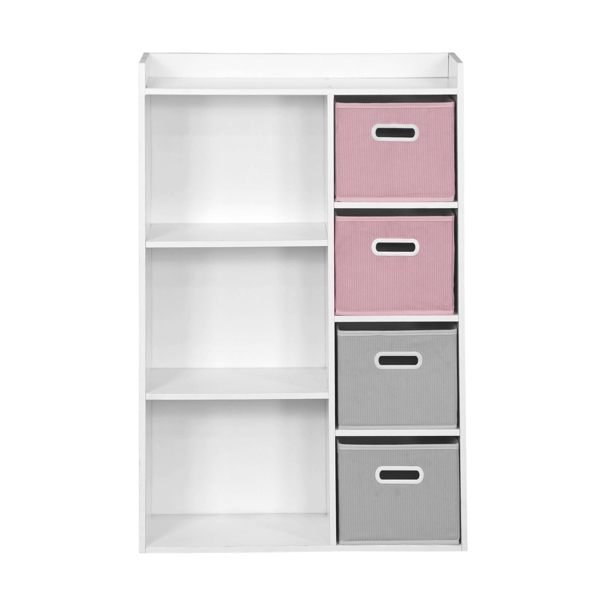 Contenitore per bambini con 4 cestini in velluto, Camille, Rosa, 129.5x62x96 cm