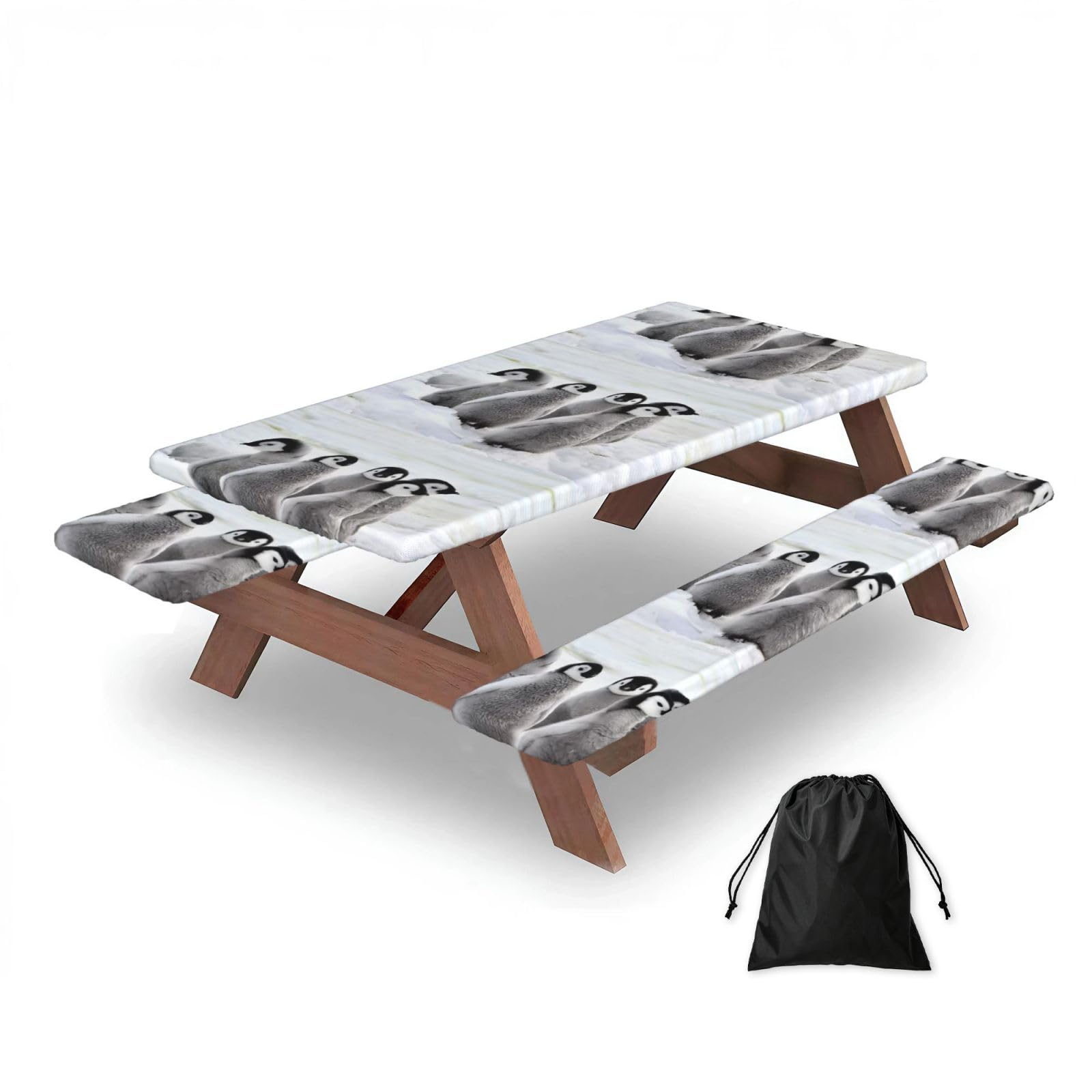 Emperor Penguin Printing, Picnic Table Cover With Bench Covers -Waterproof Elastic Fitted Tablecloth for Garden Camping Patio 76x152cm