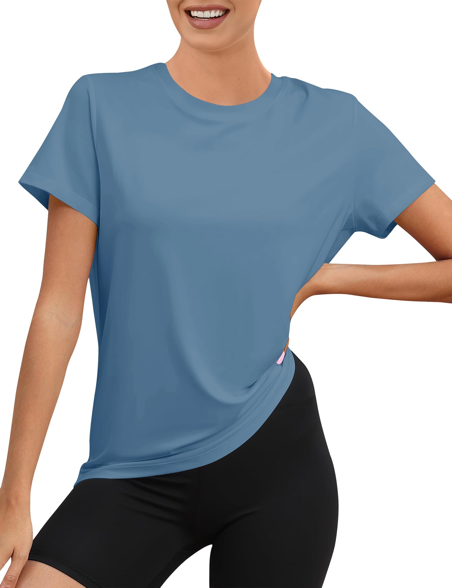 Rapbin Sportshirt Damen Kurzarm, UPF 50+ Basic Leichtes Atmungsaktiv Trocken Funktions Sport Oberteile Damen Rundhals Sportshirt Damen Locker für Fitness Laufshirt Yoga
