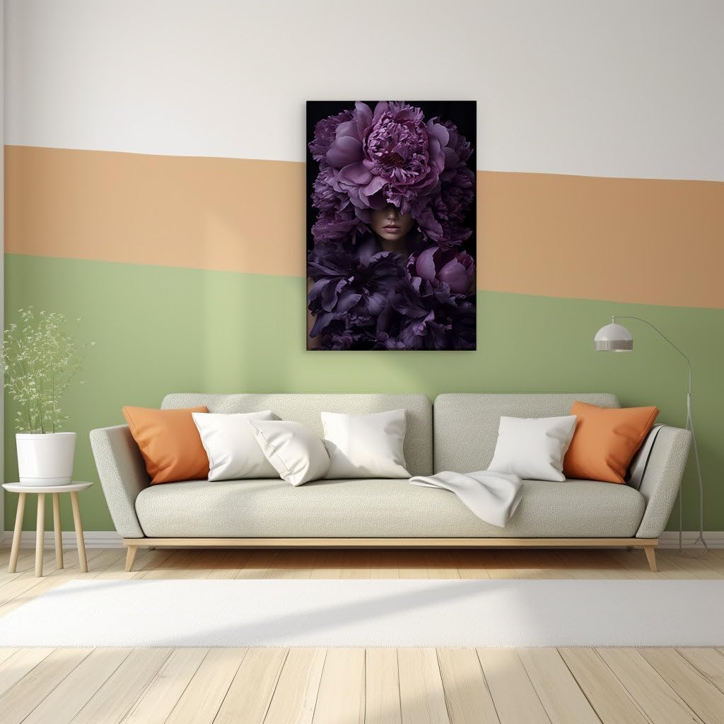 Canvas for Living room. Mystique in Bloom: A Portrait of Floral Enigma against the Night, 27 x 18 inch Canvas Wall Art - Contemporary Masterpieces - Botanical Home Decor - 69x46 cm (27x18 inch)