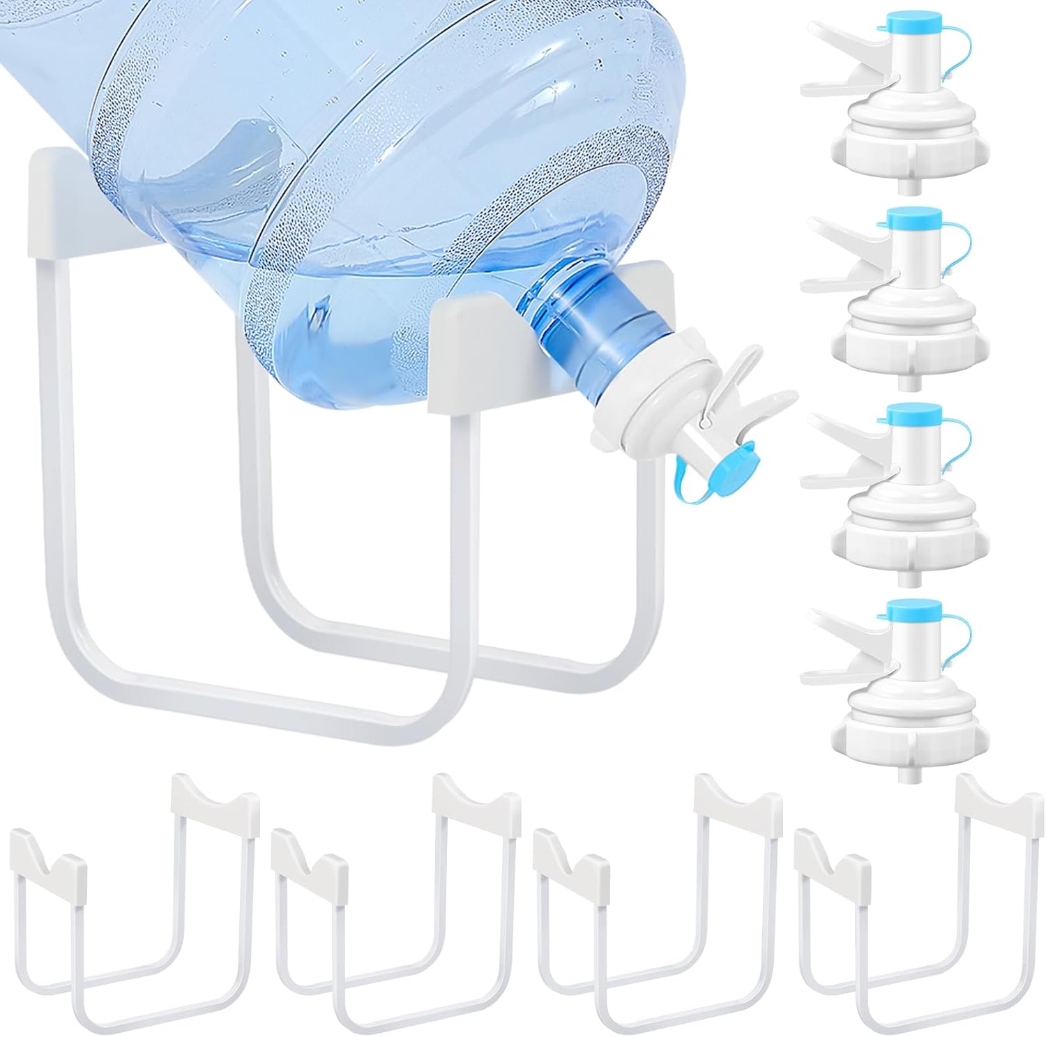 4 juegos de metal de 3 a 5 galones de soporte para jarra de agua y válvula dispensadora de agua, soporte antideslizante para botella de agua