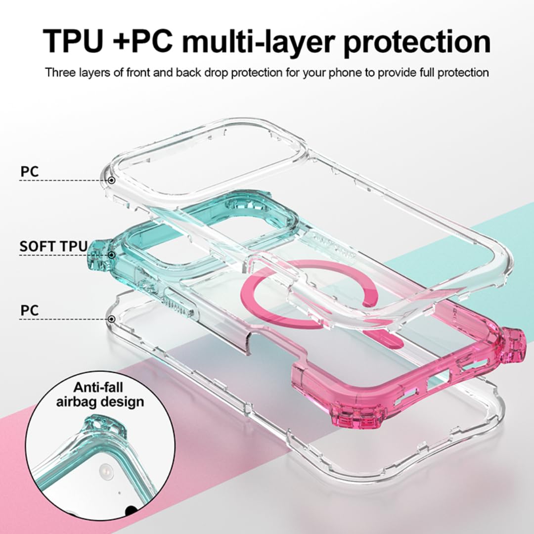 3-in-1 Schutzhülle mit Vier-Ecken-Airbag, stoßfest, magnetisch, Farbverlauf (für iPhone 16 Plus/Hellblau-Lila)
