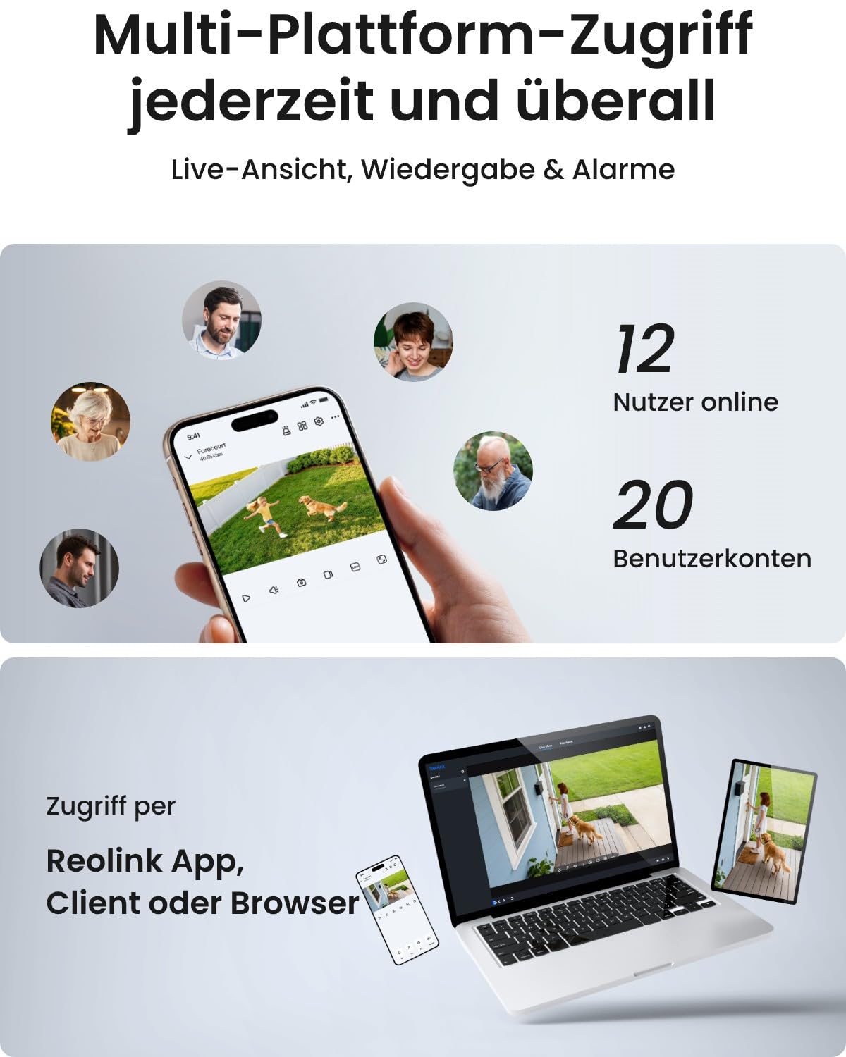 Reolink 4K PoE Überwachungskamera Set Aussen, 355° Schwenken, 50° Neigen, Auto-Tracking, Person-/Fahrzeug-/Tiererkennung, mit 2TB HDD, 24/7 Aufzeichnung, 8-Kanal NVR, für Outdoor & Innen, RLK8-800PT4