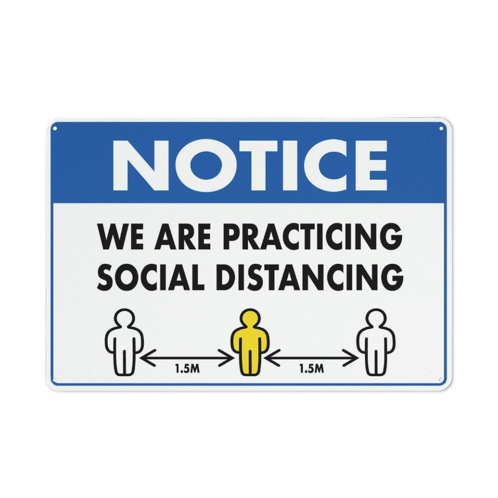 Notice We Are Practicing Social Distancing Blue Sign Outdoor, Uv Printed Rust Free Aluminum 12 X 8 In,Yard Sign For Home, Business, Driveway Alert