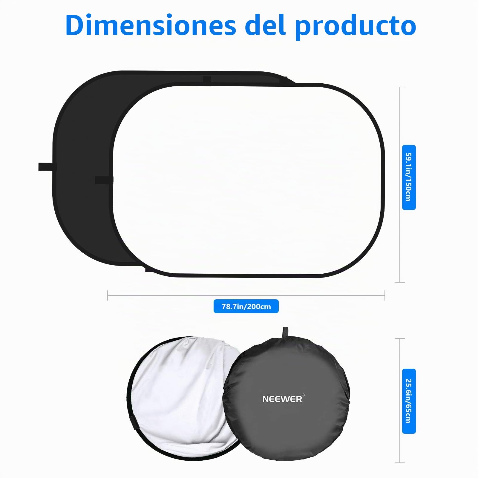 NEEWER Fondos Chromakey, Pantalla Negro de Doble Cara y Pantalla Blanco, Fondo 2 en 1 Plegable y Reversible para Fotografía, Juegos y Transmisión en Vivo, 1,5m×2m (Negro/Blanco)