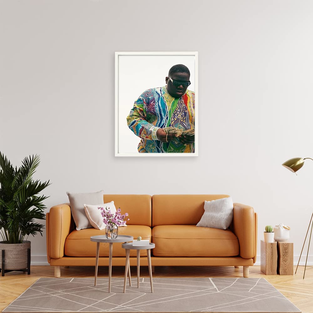 XtremeSkinsXtremeSkins White Floater Framed Canvas - Wall Decor for Living Room, Bedroom, Office, Hotels, Drawing Room (22in X 34in) - Biggie Smalls Legend