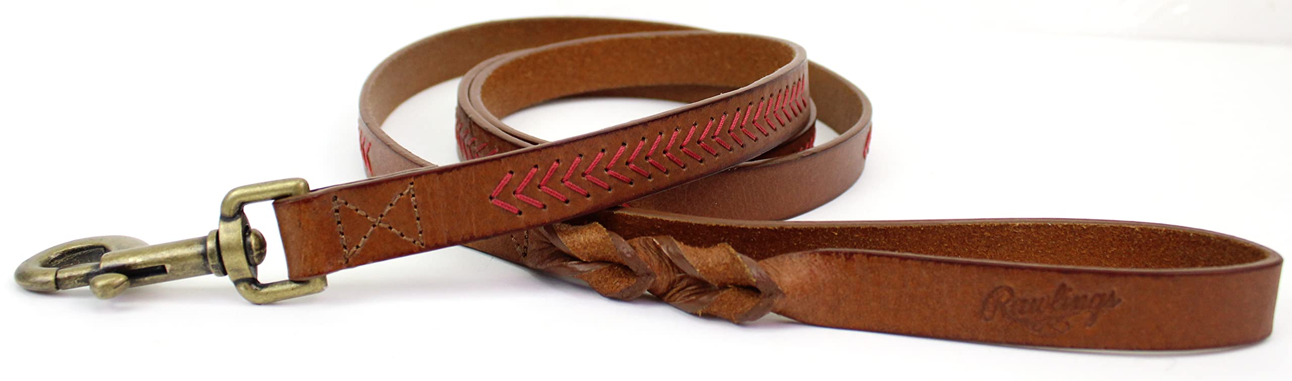 Rawlings | Laisse en Cuir pour Chien Baseball Stitch | 1,5 m | Marron Clair