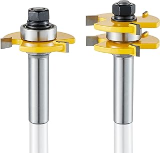 Tongue and Groove Router Bits Set Zhongji Plus 3 Teeth Adjustable T Shape Router Bits Set 1/2'' Shank Tongue and Groove Router Bit (2 Pack)