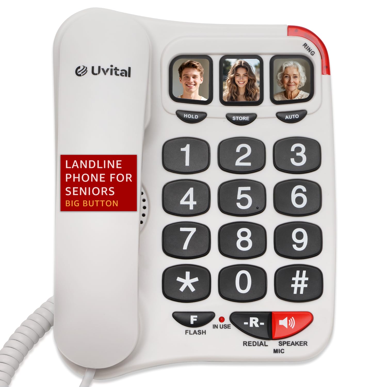 Uvital Big Button Phone for Seniors, One-Touch Landline Phones, White
