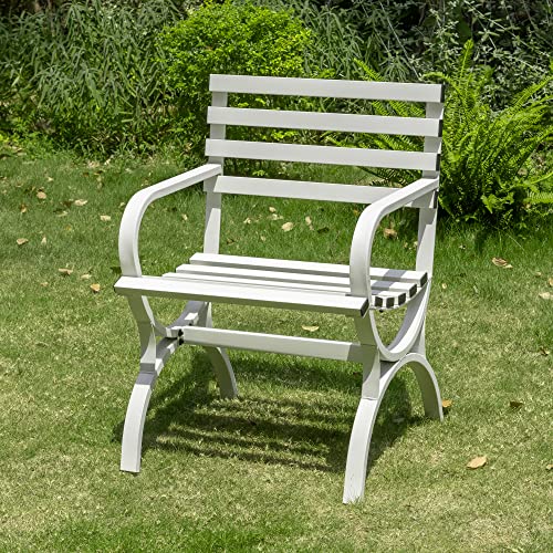 Sophia & William Outdoor Garden Park Chair Patio Metal Single Seater Bench, Steel Frame Furniture With Backrest And Armrests For Porch Yard Lawn Deck, White #TOP14