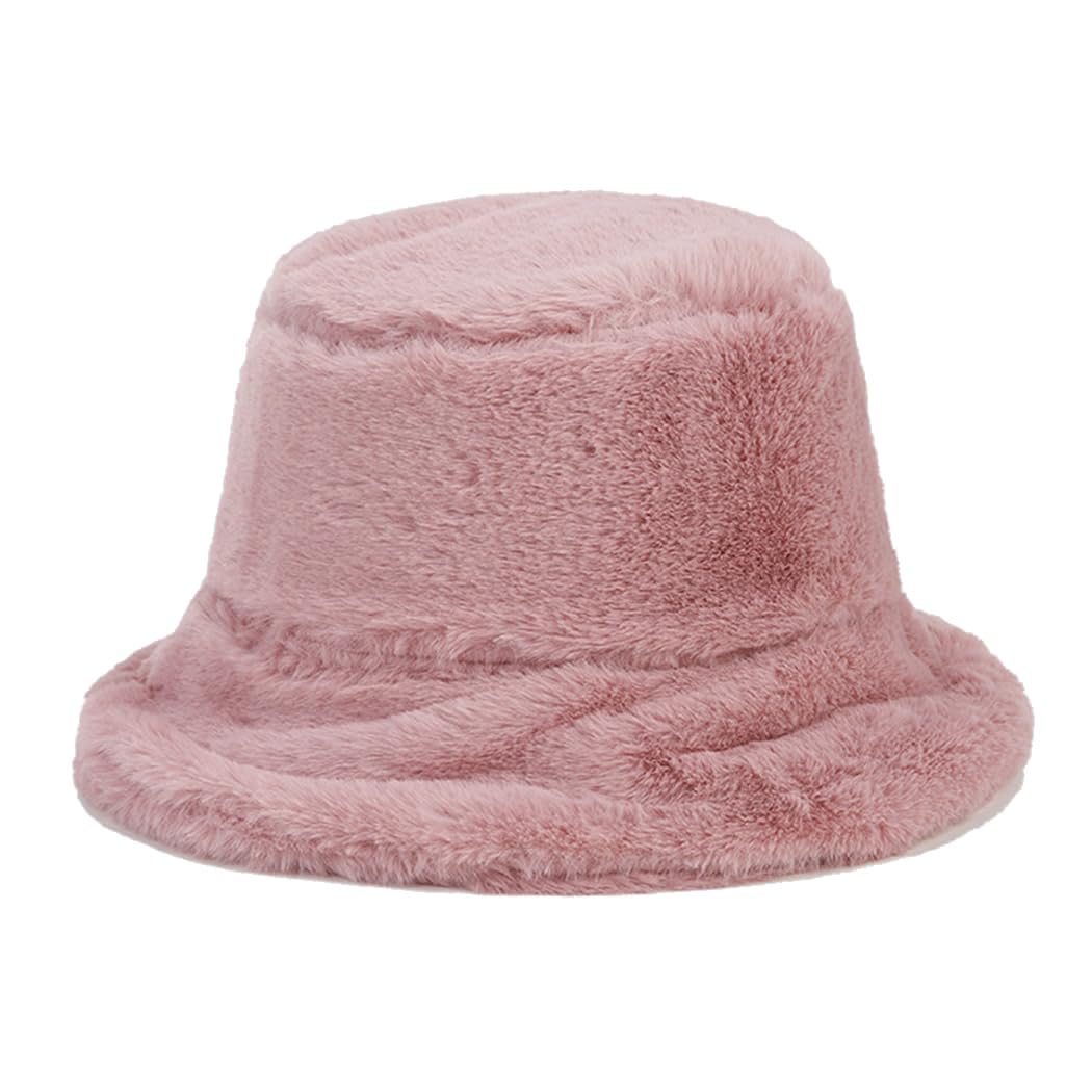 Quanhaigou Winter Faux Fur Bucket Hat,Fuzzy Warm Hat for Women Men, Fluffy Fisherman Cap