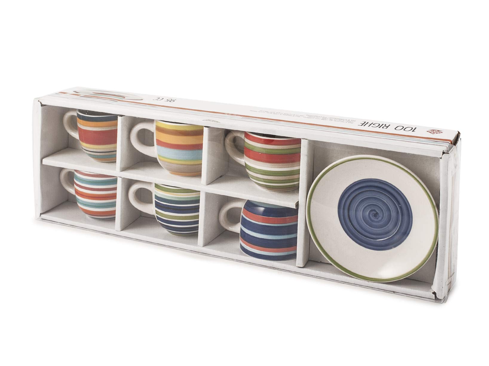Home 100 Rows Set of 6 Coffee Cups with Saucer Stoneware cc95
