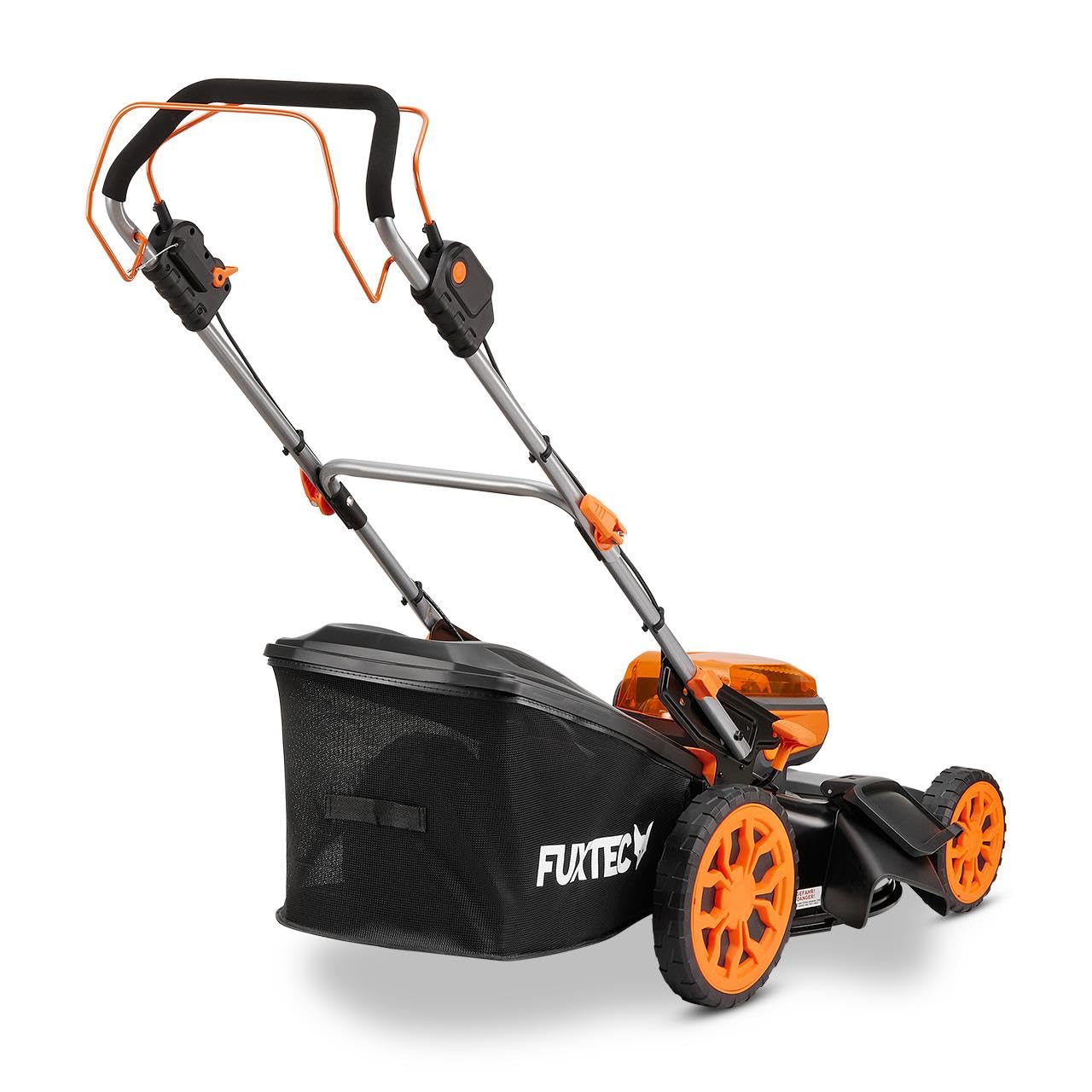 Cortacésped inalámbrico FUXTEC 40V FX-E2RM46PROSET con tracción, 46 cm, Altura 25–100 mm, Mulching, recogedor 50 L, 2 baterías 5Ah + Cargador rápido