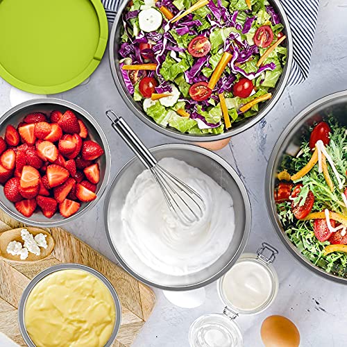 Wildone Mixing Bowls With Airtight Lids, 22 Pcs Stainless Steel Mixing Bowls Set, 3 Grater Attachments, Measurement Marks & Non-Slip Bottom, Size 5, 4, 3, 2,1.5, 0.63Qt, Ideal For Mixing & Prepping #TOP5
