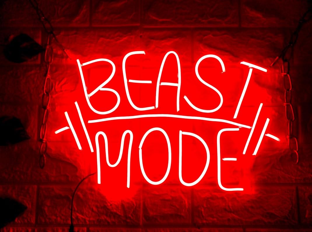 SG PRINT Beast Mode Neon Signs for Wall Decor Neon Light Gym Neon Sign Barbell LED Neon Lights Signs Dumbbell Neon Wall Sign for Bedroom Gym Sports Room Fitness Club Decor (12x18)-image-7