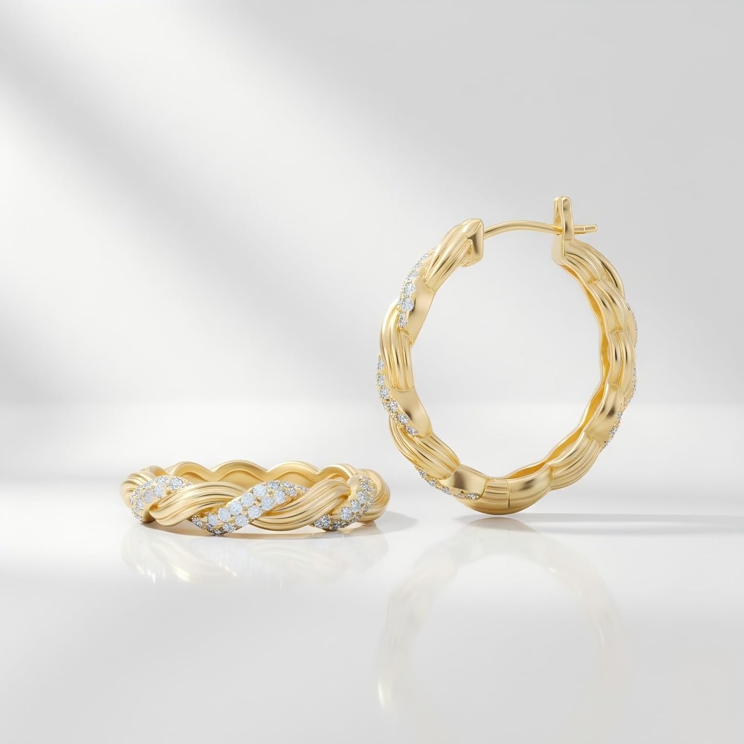 Gold Hoop Earrings 14K Gold Earring for Women Twisted Design with Sculpted Texture Hoops Earring for Womens Minimalist Diamond Earring Gift Jewelry 25mm - Image 4