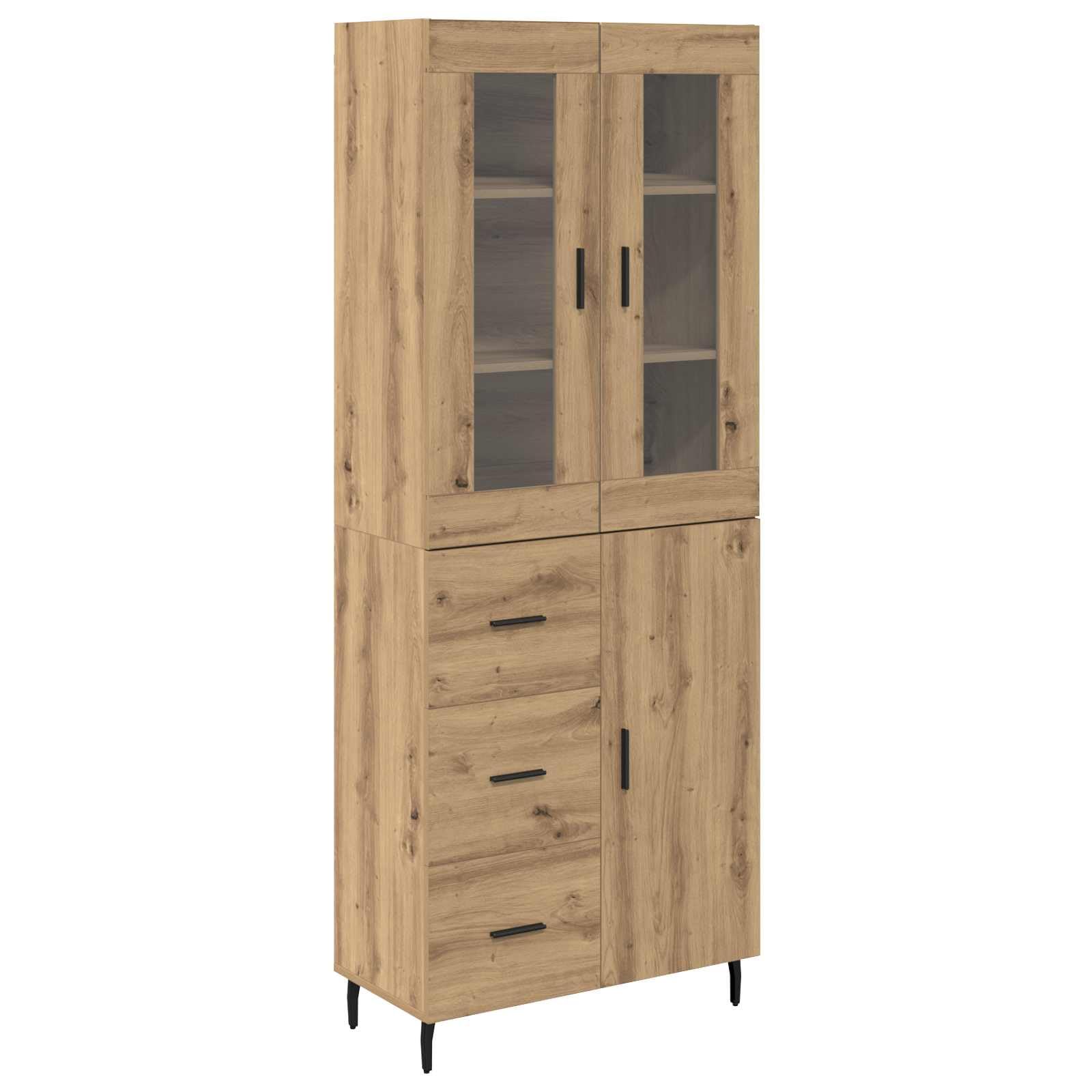 vidaXL Highboard 2 pcs Artisan Oak Engineered Wood and Glass, Stylish Storage Solutions for Living Room, Rectangular Modern Highboard, Wall Cabinets, Engineered Wood Space Saver