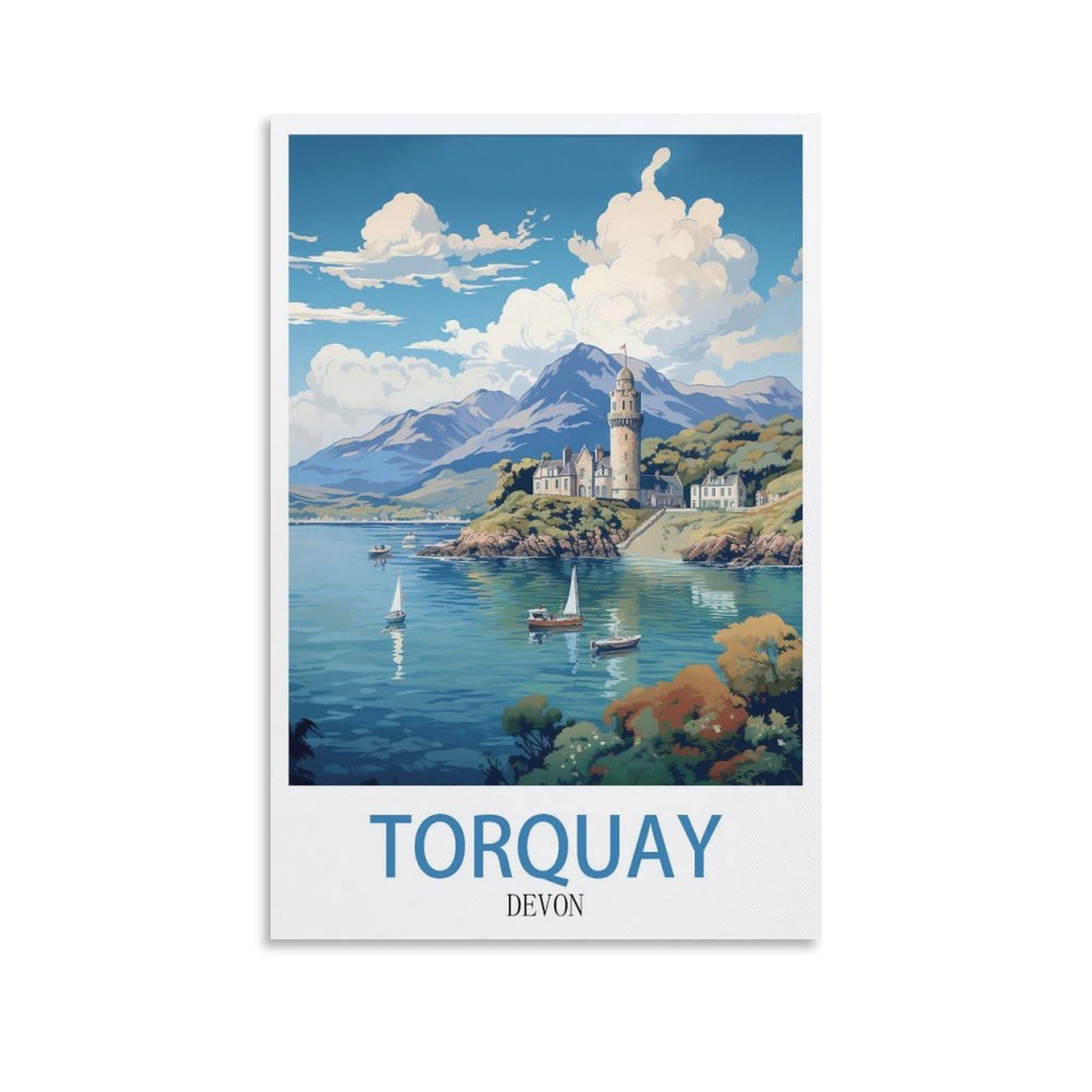 EZMLFA 5D Diamond Painting Kits for Adults,Torquay Devon,for Adults Beginners of All Ages, Round Full Drill Arts and Crafts Gems Home Wall Decor 50x60cm