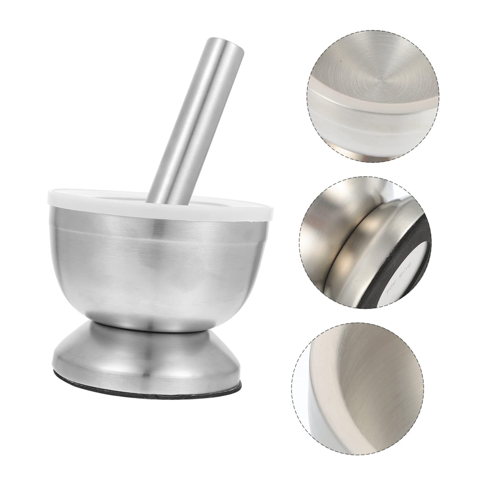 Machacador de Ajo de Acero Inoxidable Plata, 1 Juego | Base Estable para Evitar Derrames, Tritura Especias y Frutos Secos, Adecuado para Inauguración y Navidad