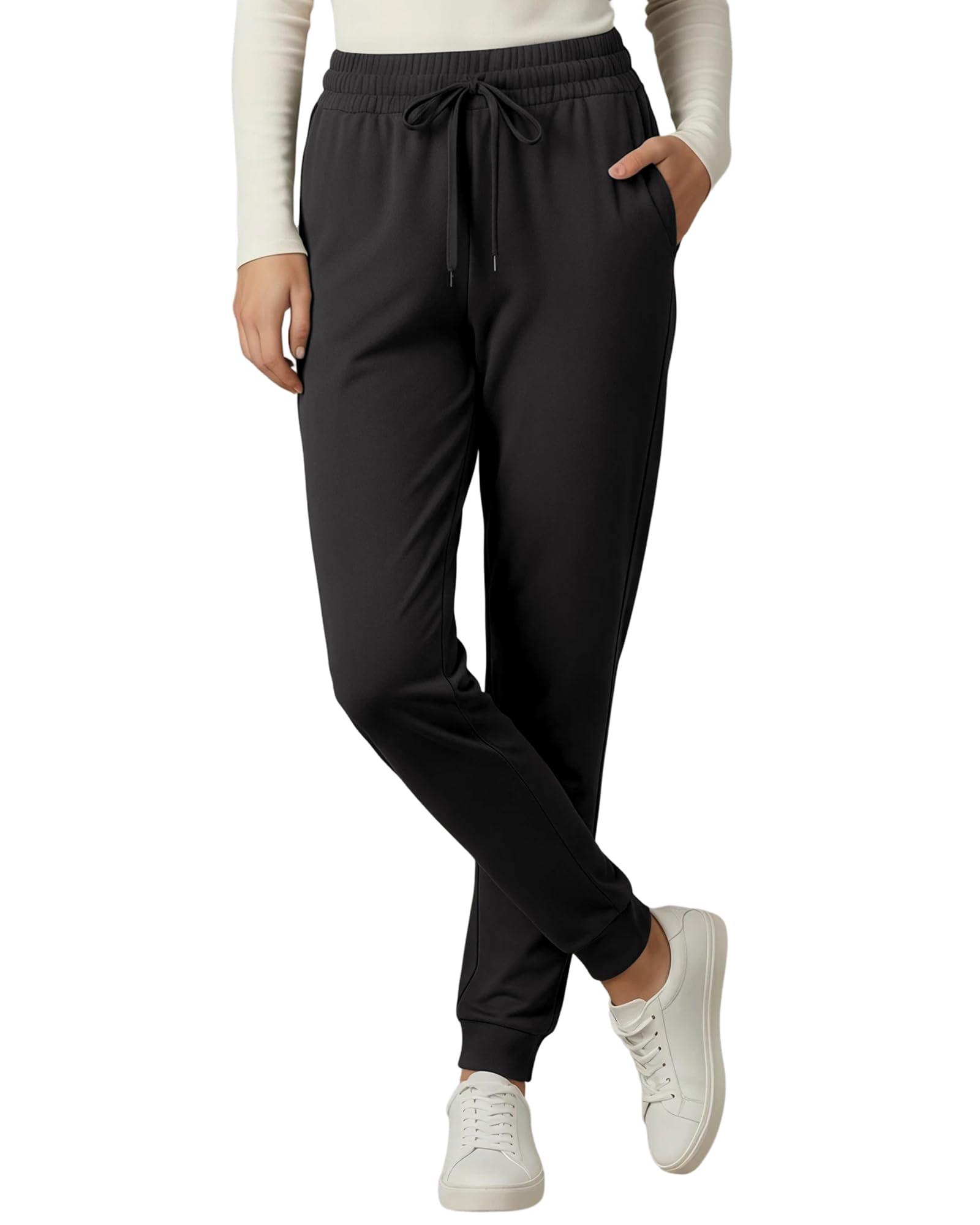 FlexVie Leichte Jogginghose Damen mit Taschen - Dünne High Waist Sporthose Lang, Weiche Joggpants in vielen Farben, Elastische Trainingshose, Haushose & Loungehose für Frauen