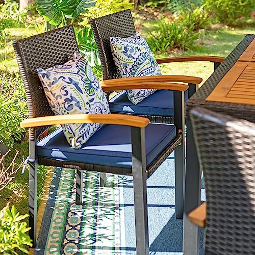 Sophia & William 7-Piece Acacia Wood and Rattan Dining Set #TOP20
