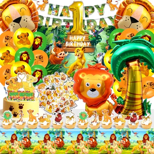 Rey Leon Cumpleaños, Decoración Rey Leon Cumpleaños 1 año, Decoracion Tarta, Tela de Fondo, Pegatinas, Adecuado para Decoraciones de Fiestas Temáticas Infantiles